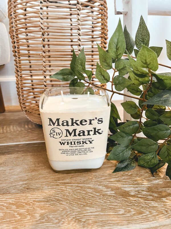 Maker's Mark Whiskey Bottle upcycled to candle